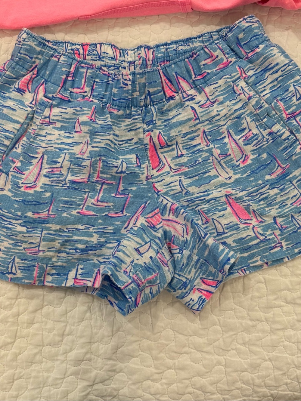 Lilly Pulitzer Lilo Boatylicious Linen Sailboat Shorts Blue Pink Pull Sz S